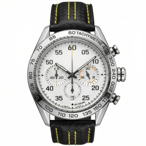 Carrera Chronograph Silver and White Dial with Yellow Details