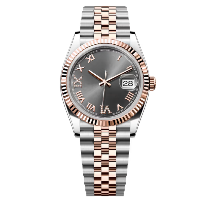 Classic 36 – Dark Rhodium Dial | Steel & Rose Gold Tone Bracelet & Fluted Bezel